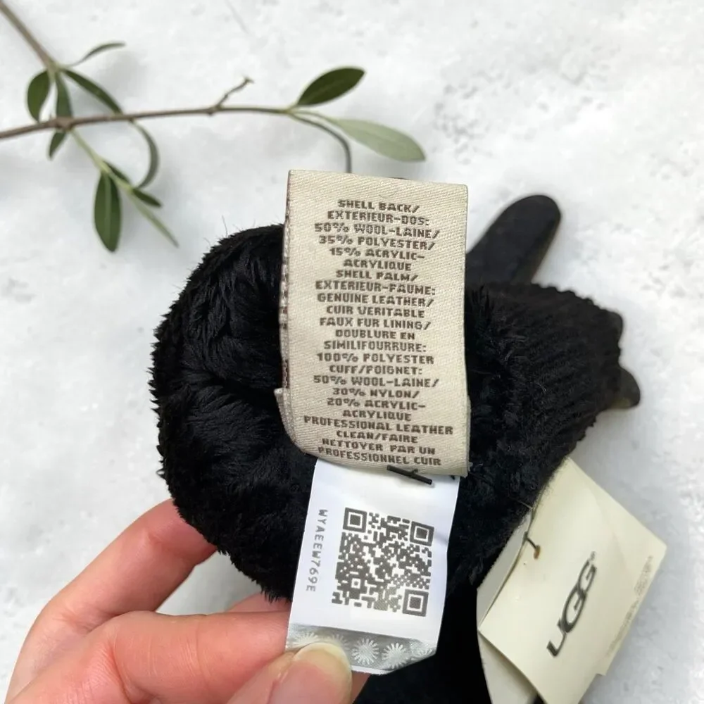 UGG Wool & Leather Palm Touchscreen Tech Gloves with Fur Lining - S/M